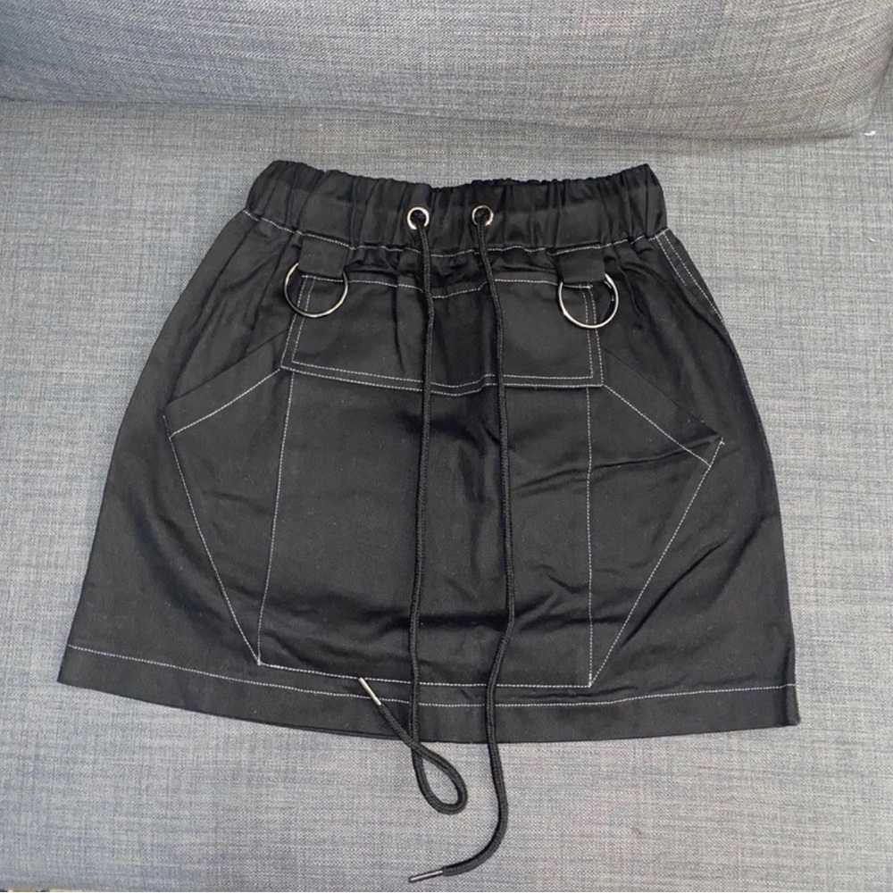 Black Cargo Mini Skirt